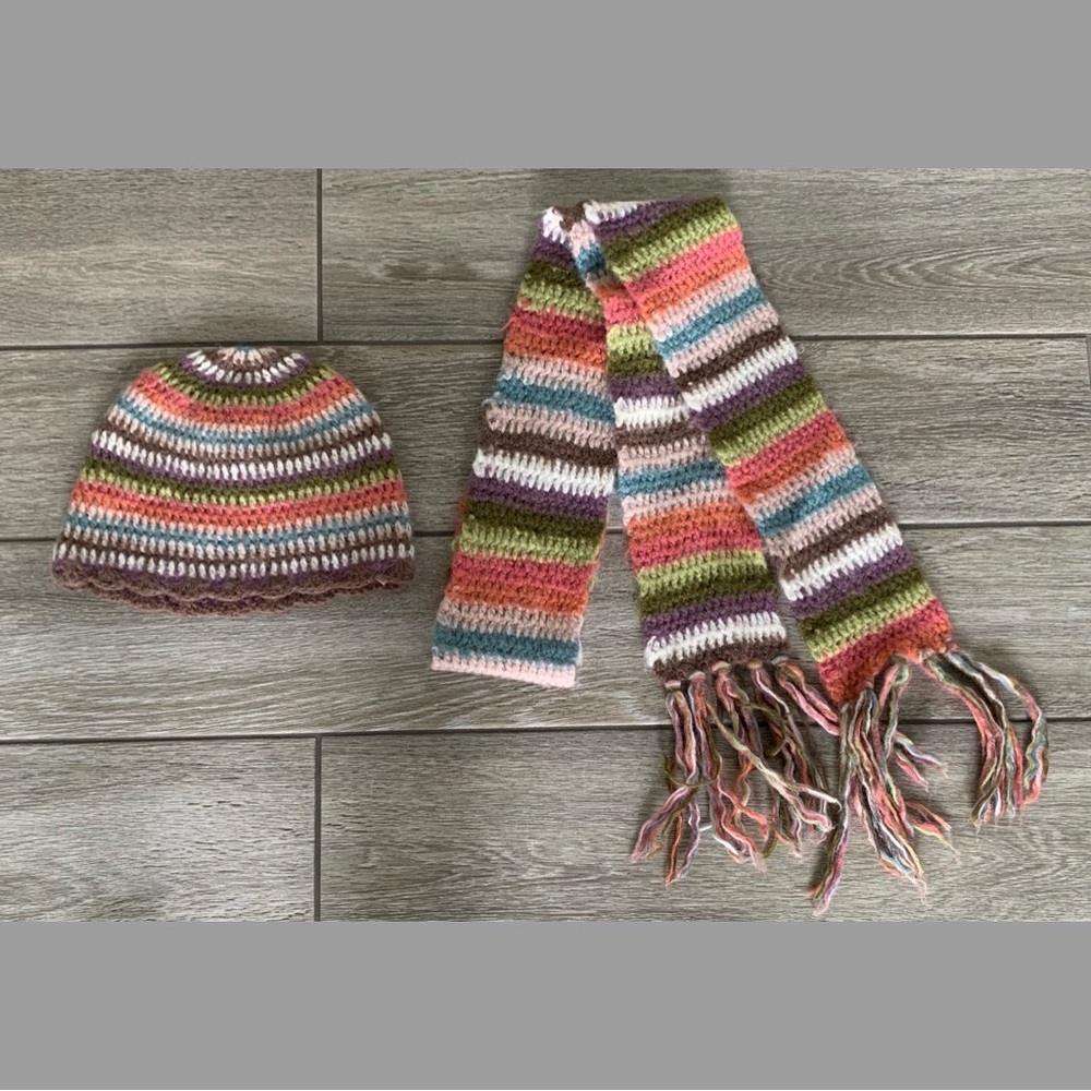 Multi Color Knit Hat with matching Scarf